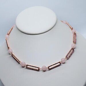 New, Galilea Rose Quality & Pink Austian Crystal Paper Clip Necklace, 20 Inches